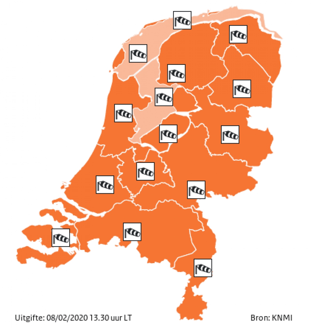 Code oranje: Zondag onstuimig met in de middag en avond zeer zware windstoten