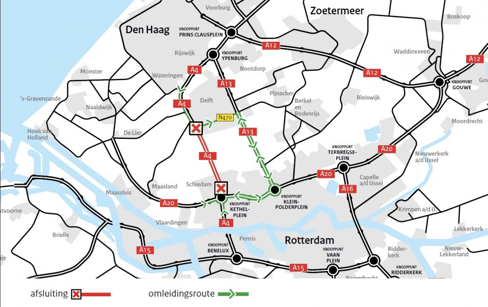 Nachtafsluiting A4 op 16/17 juni door onderhoudswerkzaamheden aan Ketheltunnel