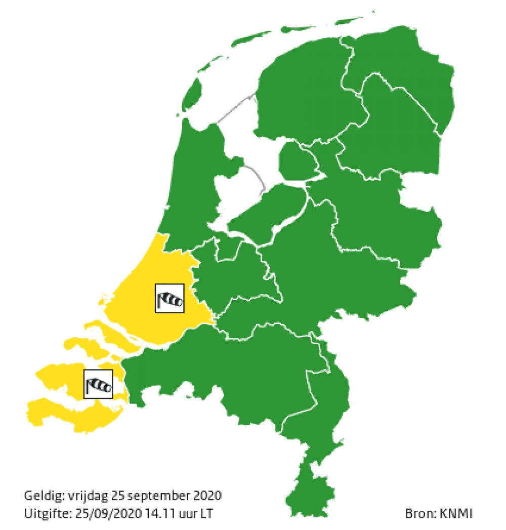 Code geel vanwege storm Odette