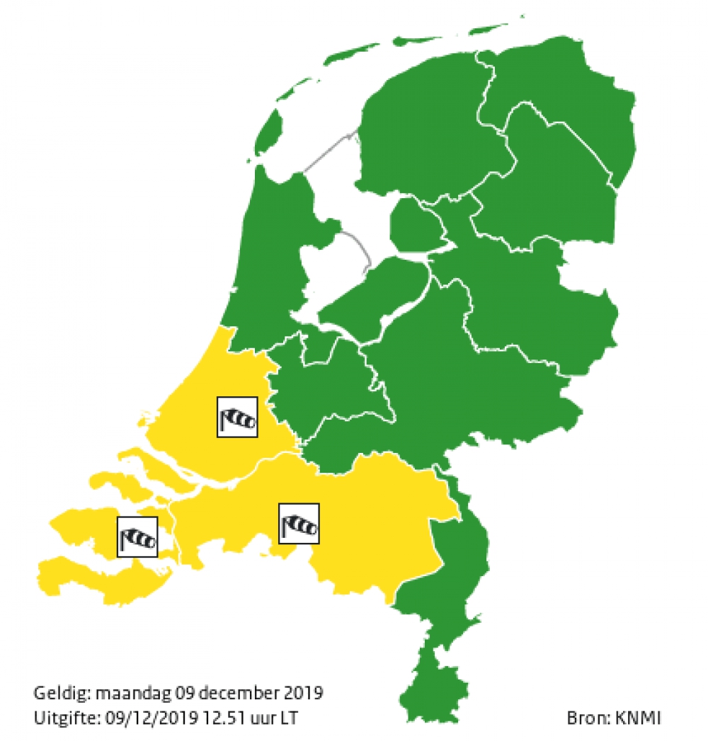 Code geel vanwege zware windstoten