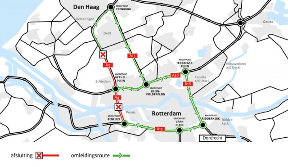 Schiedamse tunnels dit weekend dicht