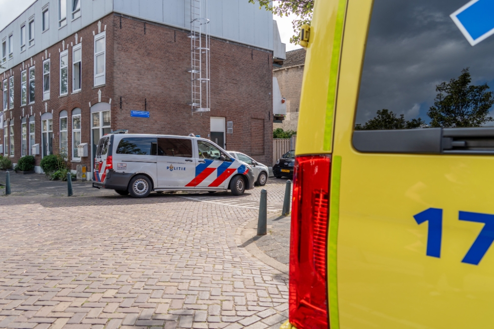 Man valt in slaap op de grond, zijn hond denkt hem te moeten redden