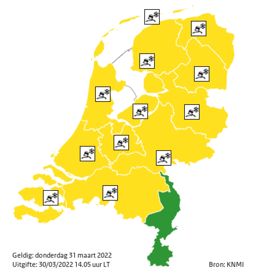 KNMI geeft code geel af voor &#039;1 april grap&#039;