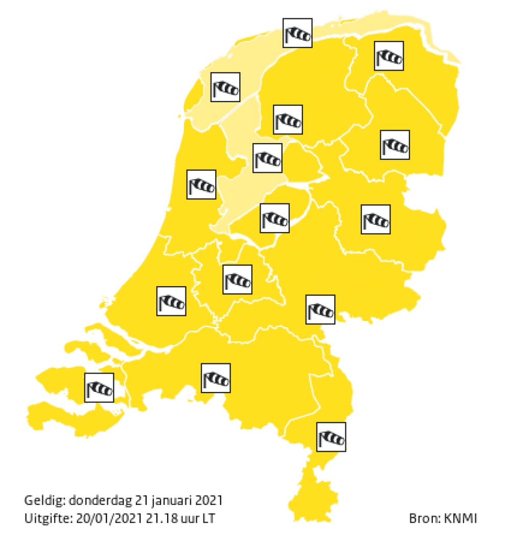 Code geel: vannacht en morgenochtend zware windstoten